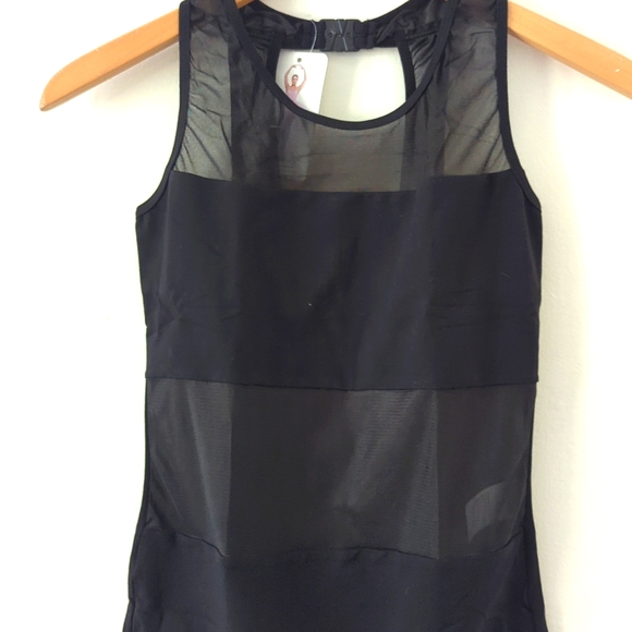 (3) NWT New Black Mesh Lace Halter Leotard Dance Gymnastics Bodysuit Sz Medium - Picture 3 of 12